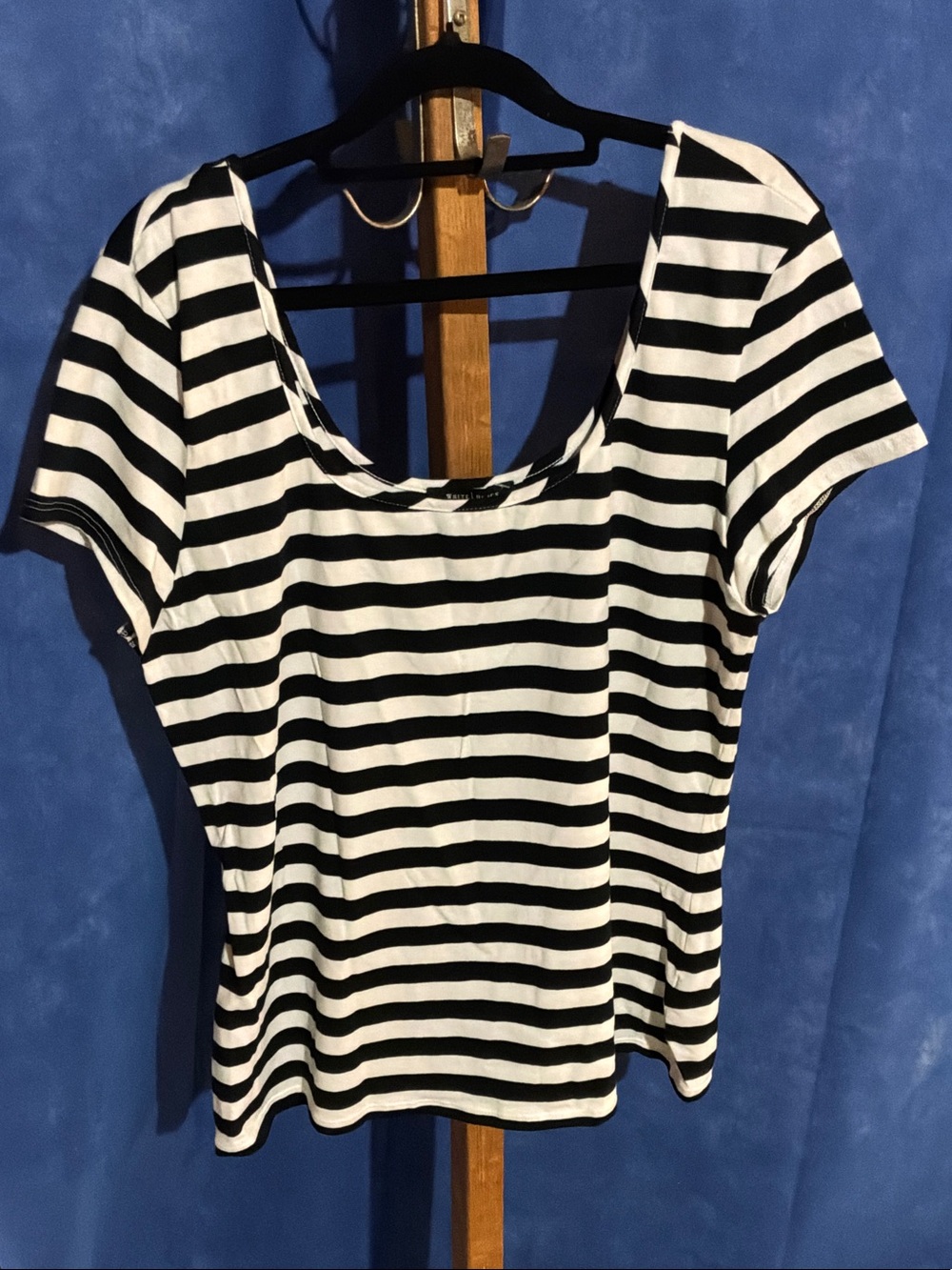 White House Black Market Black and White Striped Short Sleeve Top